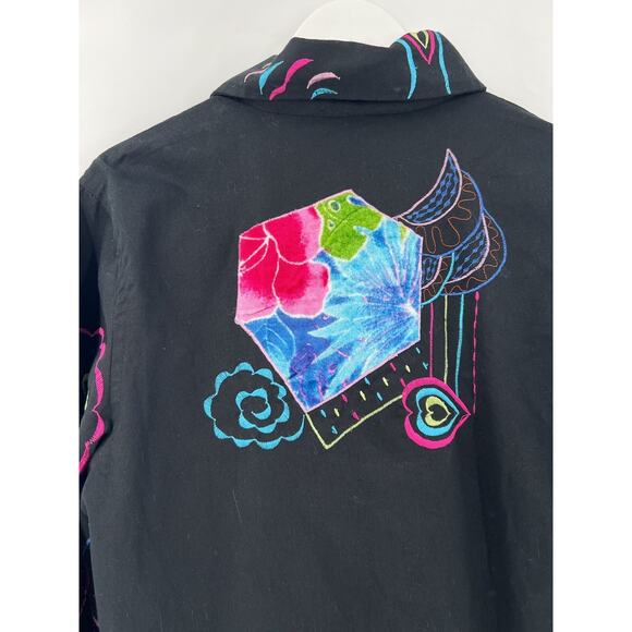 New Direction Vintage Jacket Womens XL Black Floral Heart Embroidered Button - Picture 11 of 16